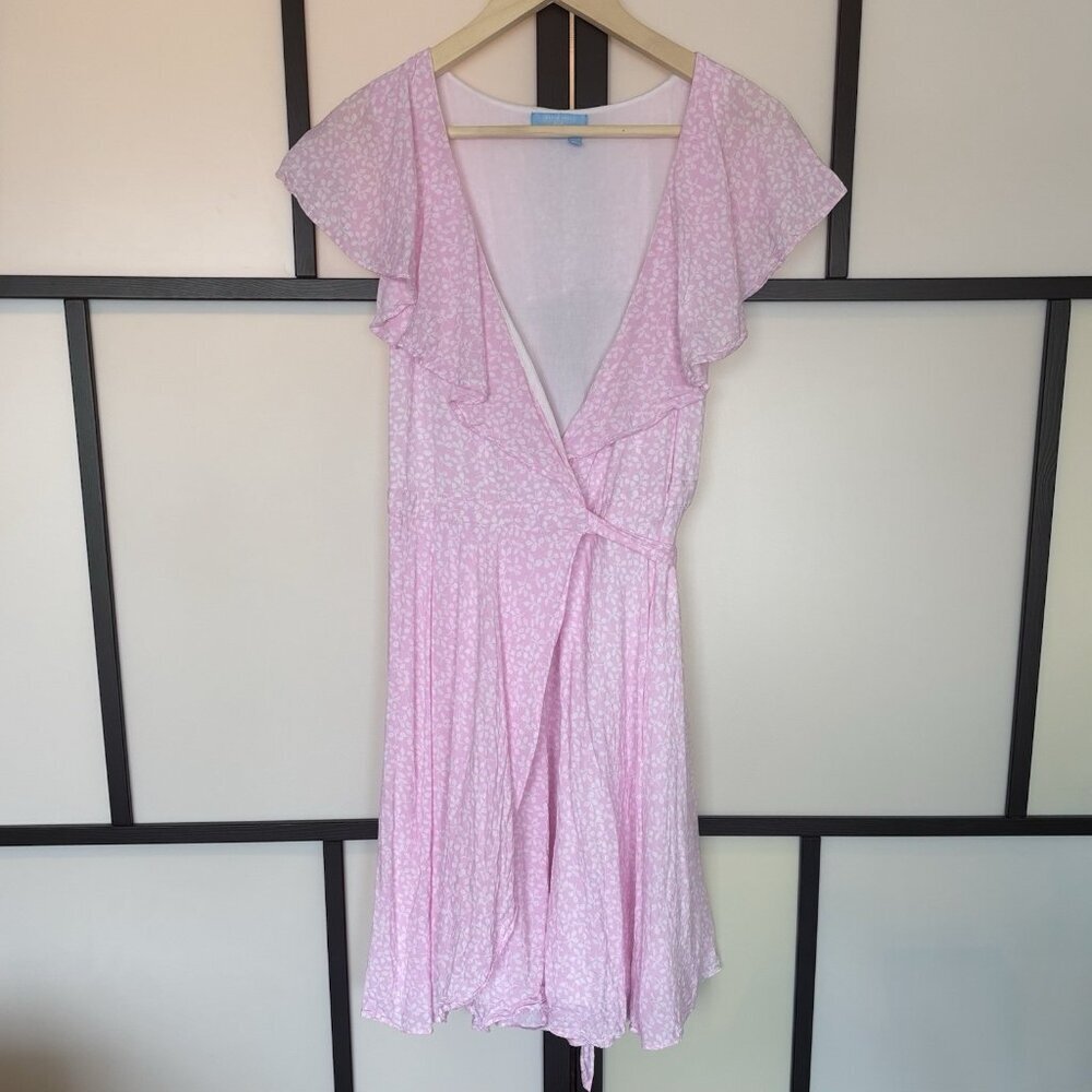 Draper James RSVP Wrap Dress Medium Pink White Preppy Cottagecore Femenine